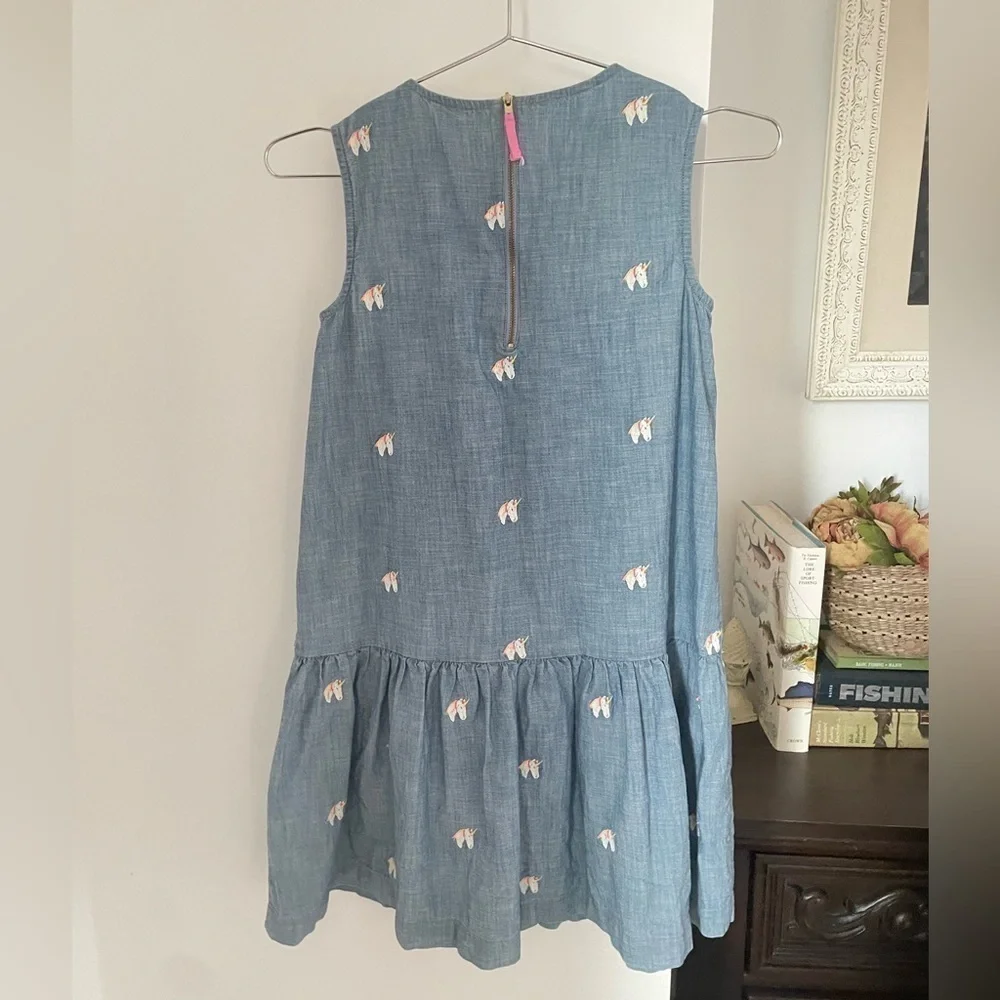 Crewcuts Unicorn Chambray Dress Ruffle Bottom NWOT size 10